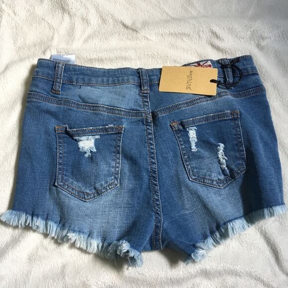 Machine Embroidered Distressed Denim Cutoff Shorts | Sz M - Picture 5 of 5